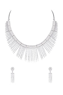 White gold plated diamond pave necklace set