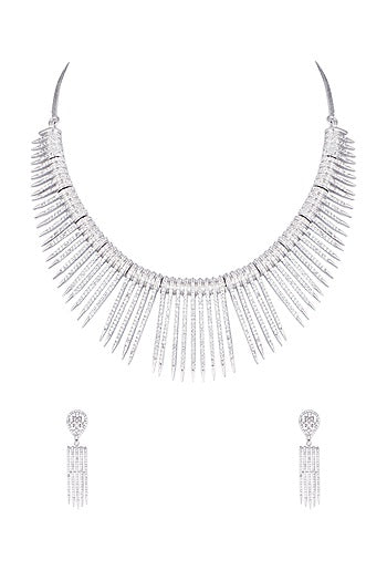 White gold plated diamond pave necklace set