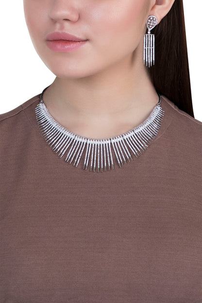 White gold plated diamond pave necklace set