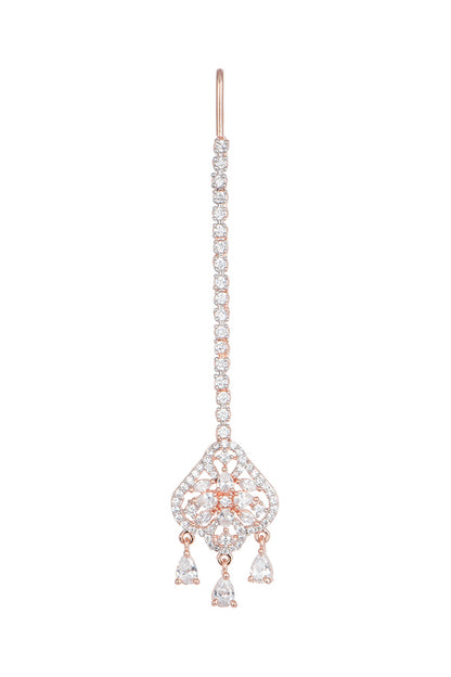 Rose gold plated faux diamond maangtika