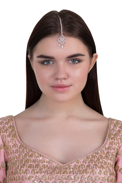 Rose gold plated faux diamond maangtika