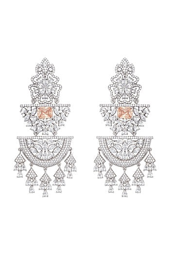 White Gold Finish Zircon & Yellow Stone Dangler Earrings