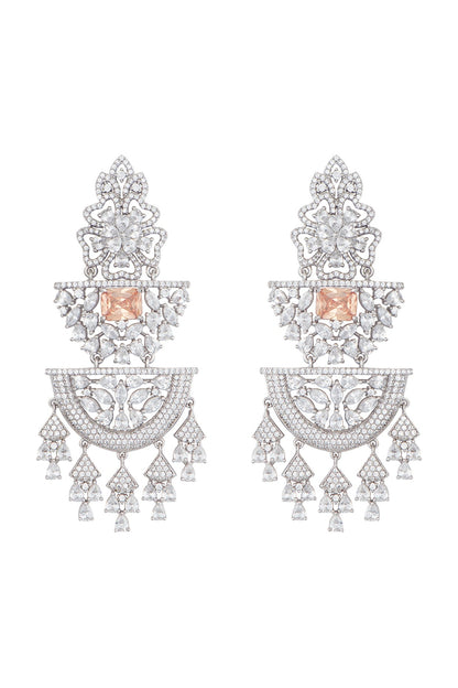White Gold Finish Zircon & Yellow Stone Dangler Earrings