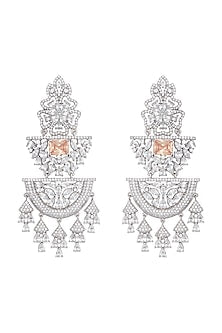 White Gold Finish Zircon & Yellow Stone Dangler Earrings
