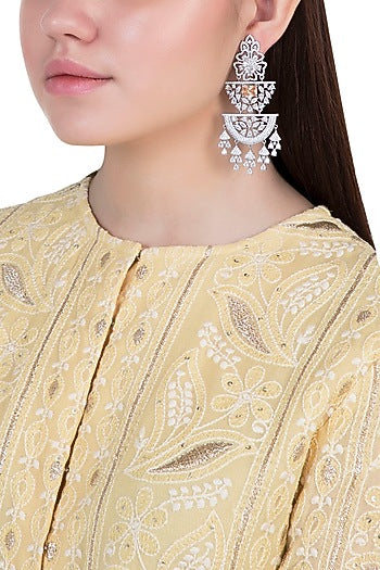 White Gold Finish Zircon & Yellow Stone Dangler Earrings
