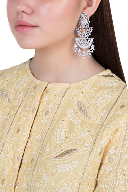 White Gold Finish Zircon & Yellow Stone Dangler Earrings