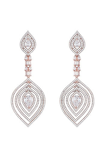 Rose gold plated faux diamond long earrings