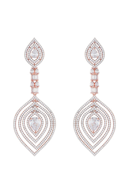 Rose gold plated faux diamond long earrings