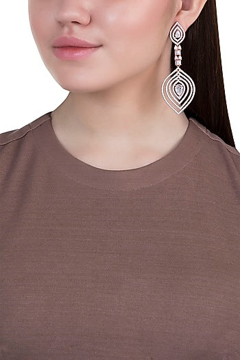 Rose gold plated faux diamond long earrings