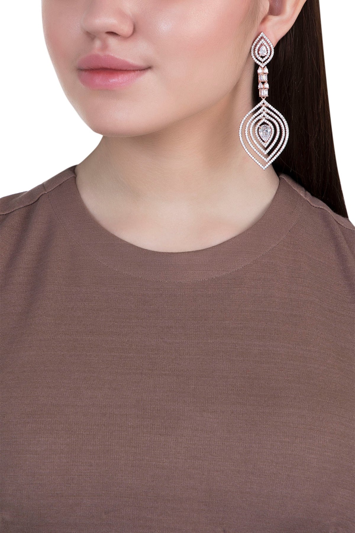 Rose gold plated faux diamond long earrings