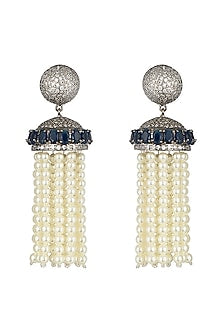 Black rhodium plated pearl, saphhire and zircon earrings