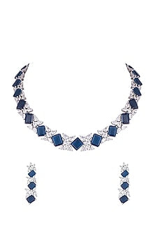 White rhodium plated sapphire and zircon necklace set