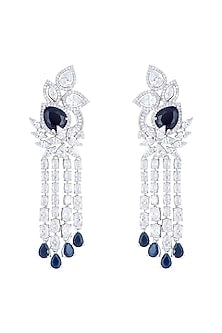 Silver plated faux diamond and sapphire long earrings