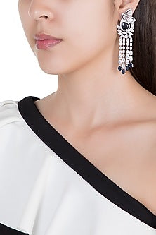 Silver plated faux diamond and sapphire long earrings