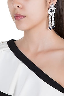 Silver plated faux diamond and sapphire long earrings