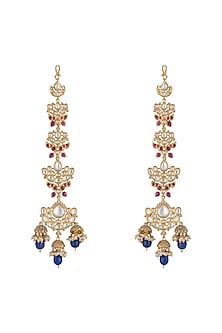 Silver plated faux kundan and blue stone earrings