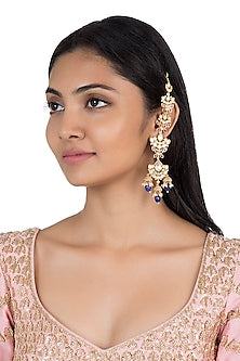 Silver plated faux kundan and blue stone earrings
