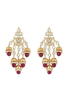 Gold plated faux kundan long earrings