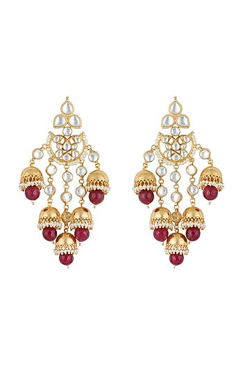 Gold plated faux kundan long earrings