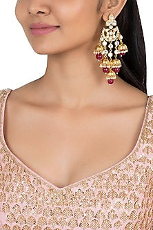 Gold plated faux kundan long earrings