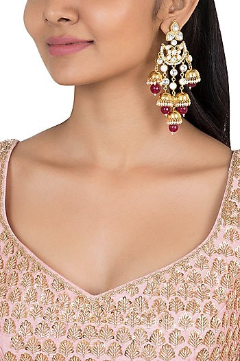 Gold plated faux kundan long earrings
