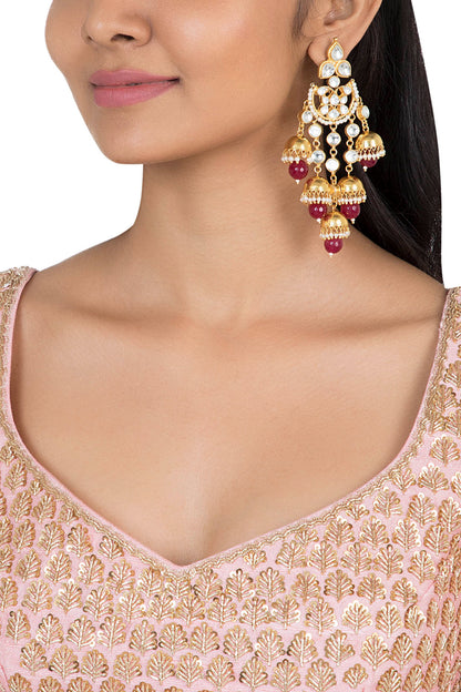 Gold plated faux kundan long earrings