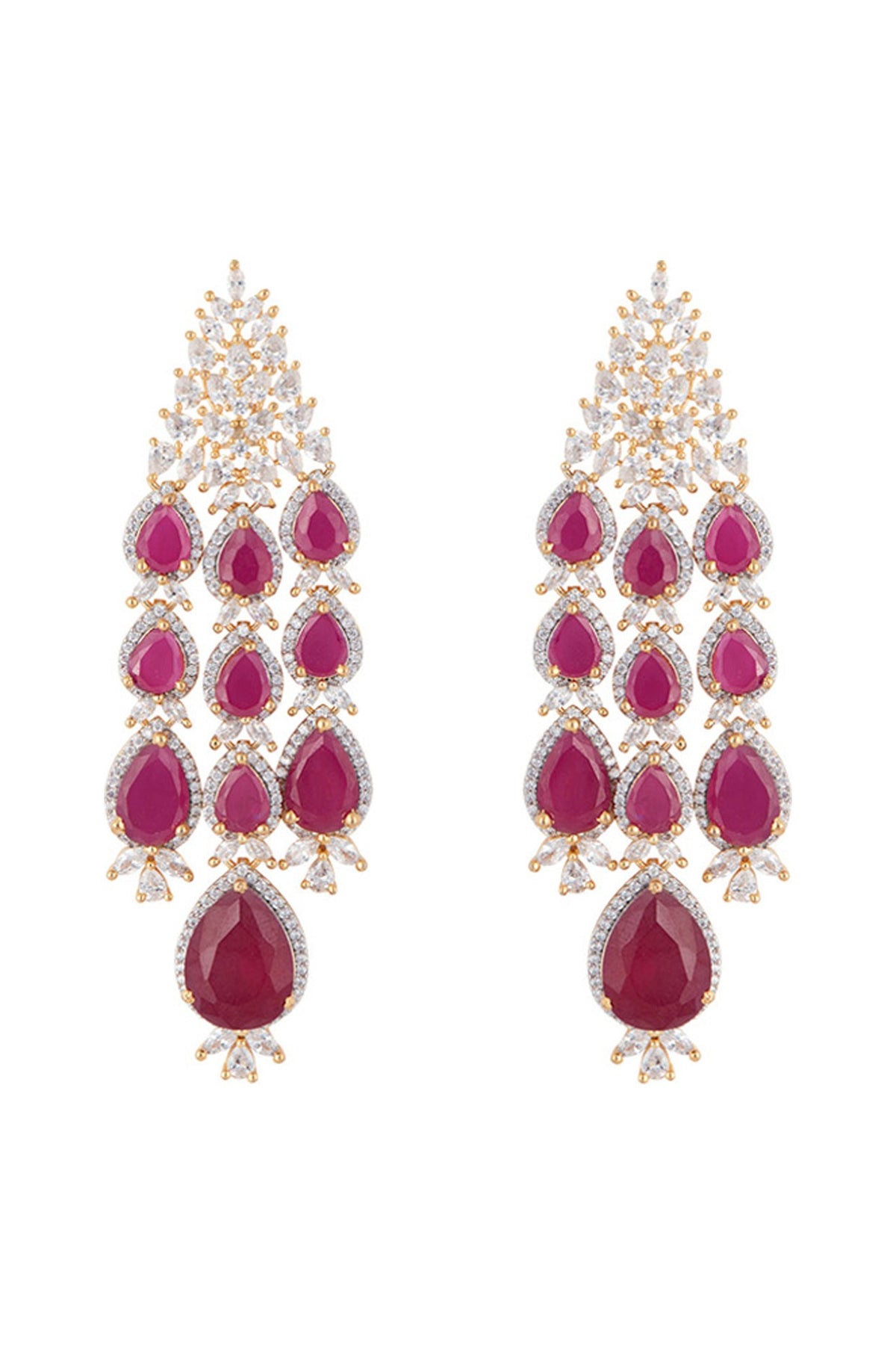 Silver plated faux diamond and ruby earrings
