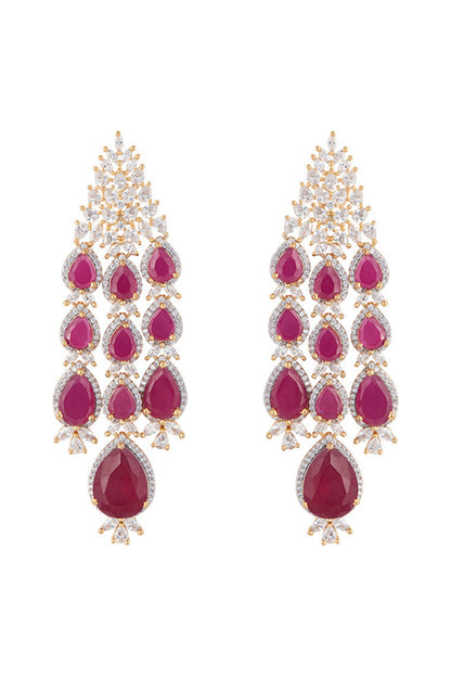Silver plated faux diamond and ruby earrings