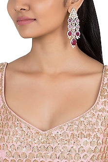Silver plated faux diamond and ruby earrings