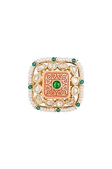 Gold plated faux diamond and pearl ring