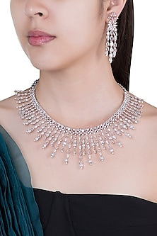 Silver plated faux diamond necklace set