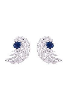 Silver plated faux diamond and sapphire stud earrings