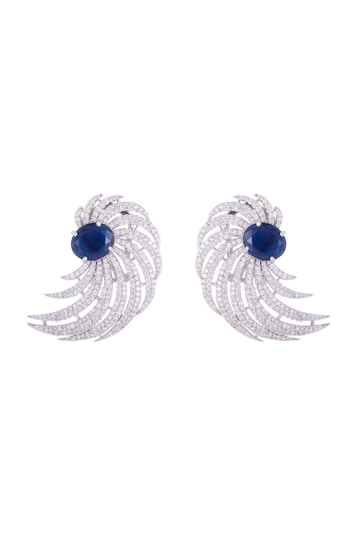 Silver plated faux diamond and sapphire stud earrings
