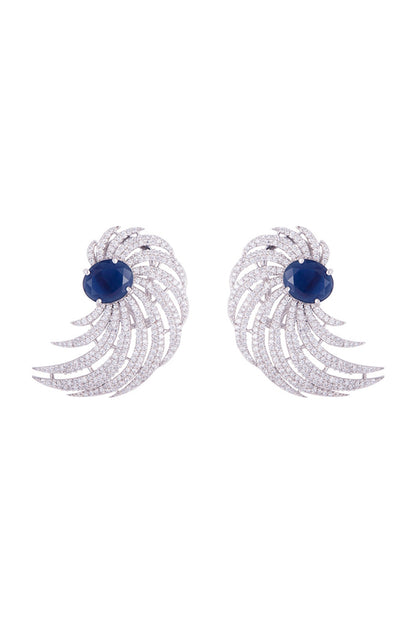 Silver plated faux diamond and sapphire stud earrings