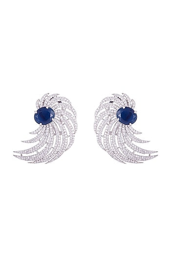 Silver plated faux diamond and sapphire stud earrings