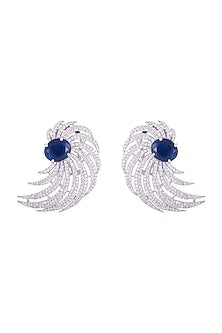 Silver plated faux diamond and sapphire stud earrings