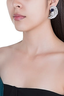 Silver plated faux diamond and sapphire stud earrings