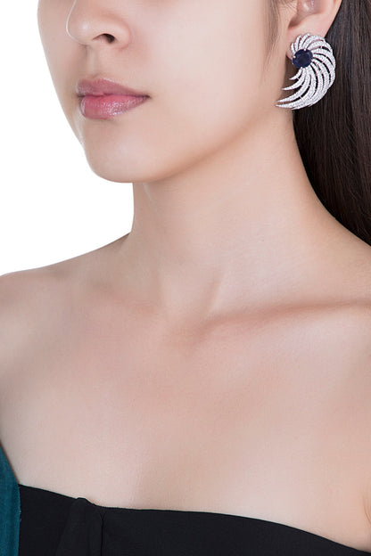 Silver plated faux diamond and sapphire stud earrings