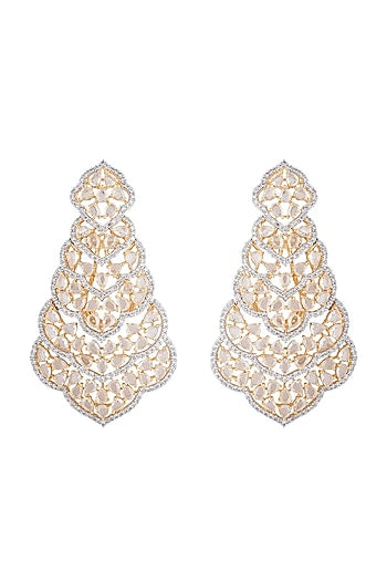 Gold plated faux diamond long earrings
