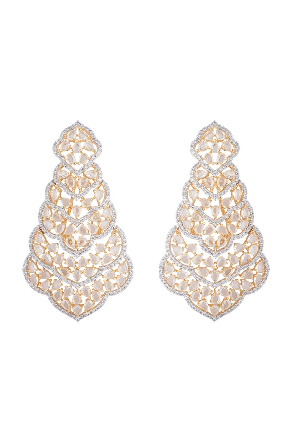 Gold plated faux diamond long earrings