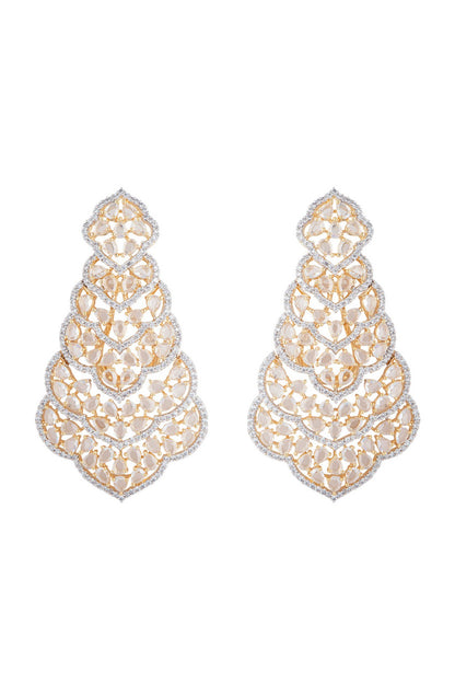 Gold plated faux diamond long earrings