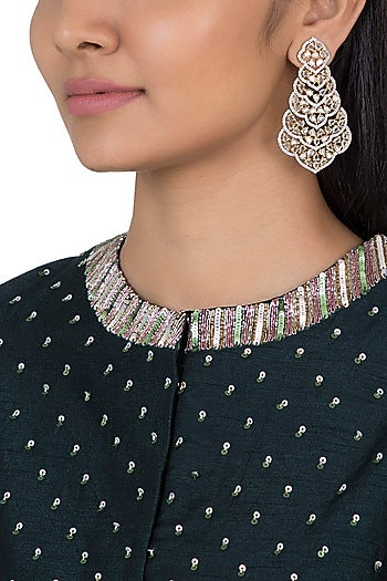 Gold plated faux diamond long earrings
