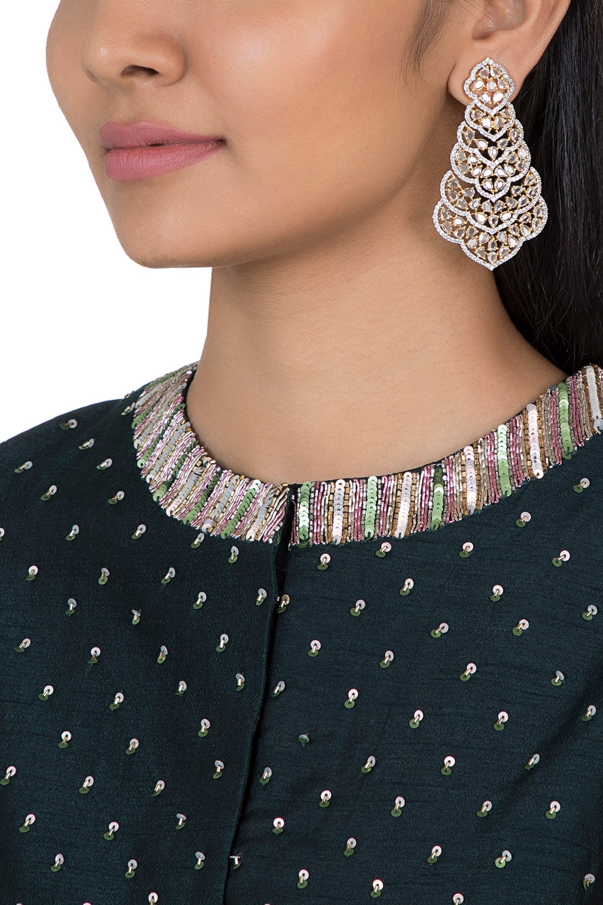 Gold plated faux diamond long earrings