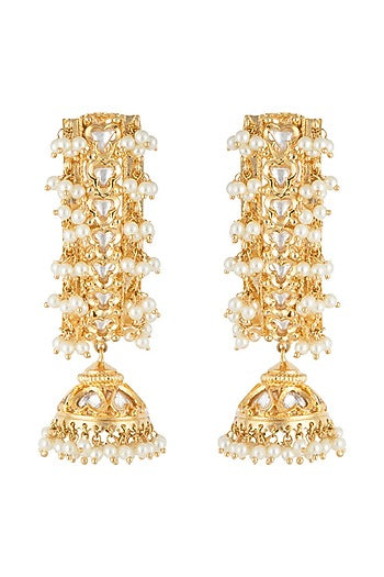 Gold plated faux kundan long earrings