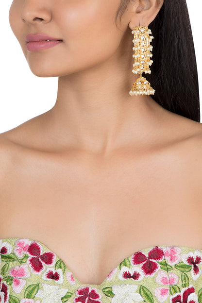 Gold plated faux kundan long earrings