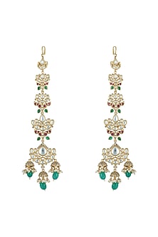 Gold plated faux kundan and green stone earrings