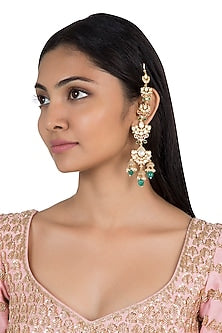 Gold plated faux kundan and green stone earrings