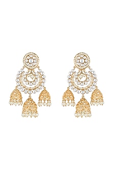 Gold plated faux kundan long chandbali earrings