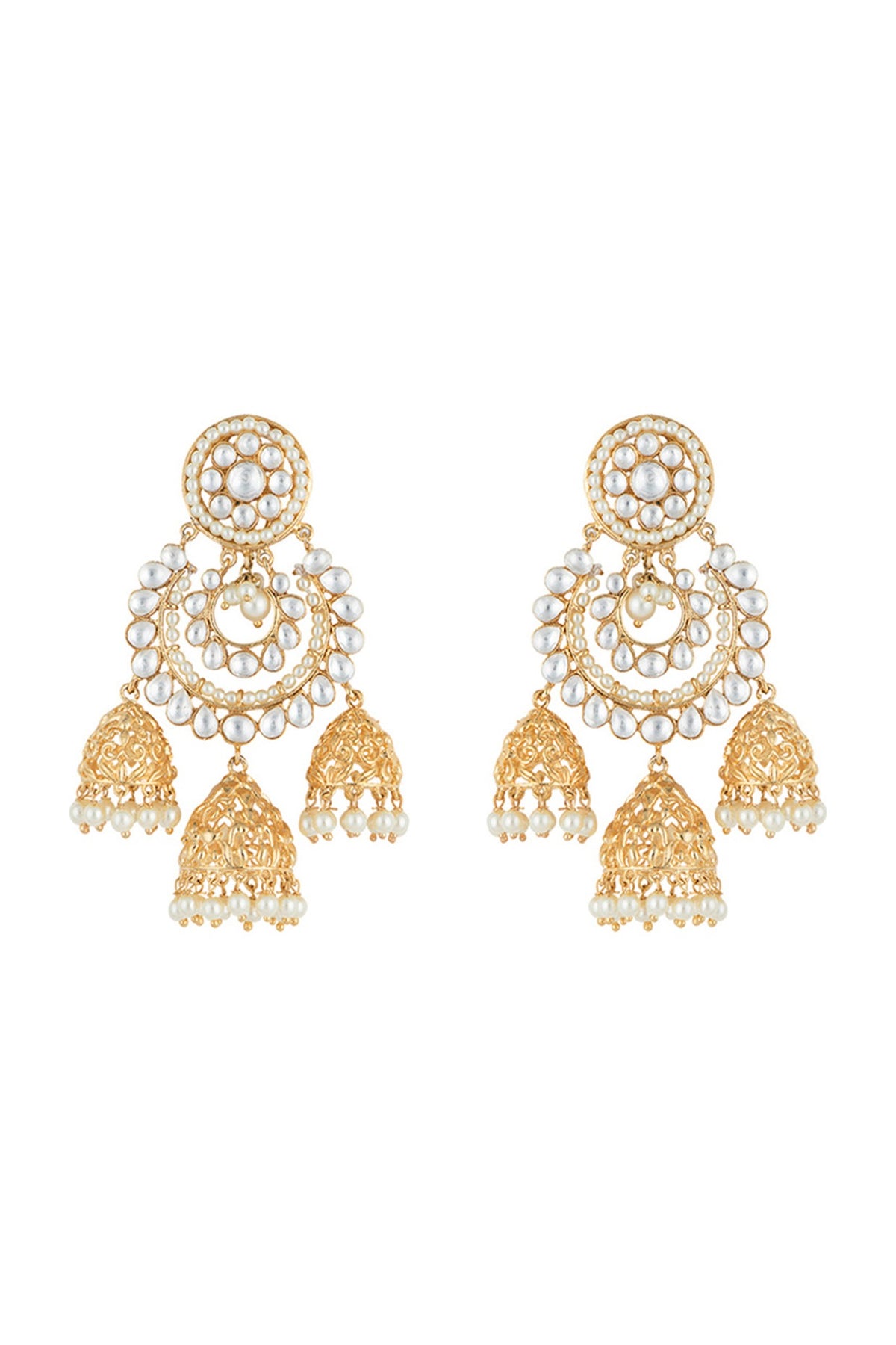Gold plated faux kundan long chandbali earrings