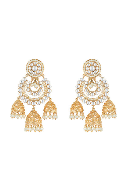 Gold plated faux kundan long chandbali earrings